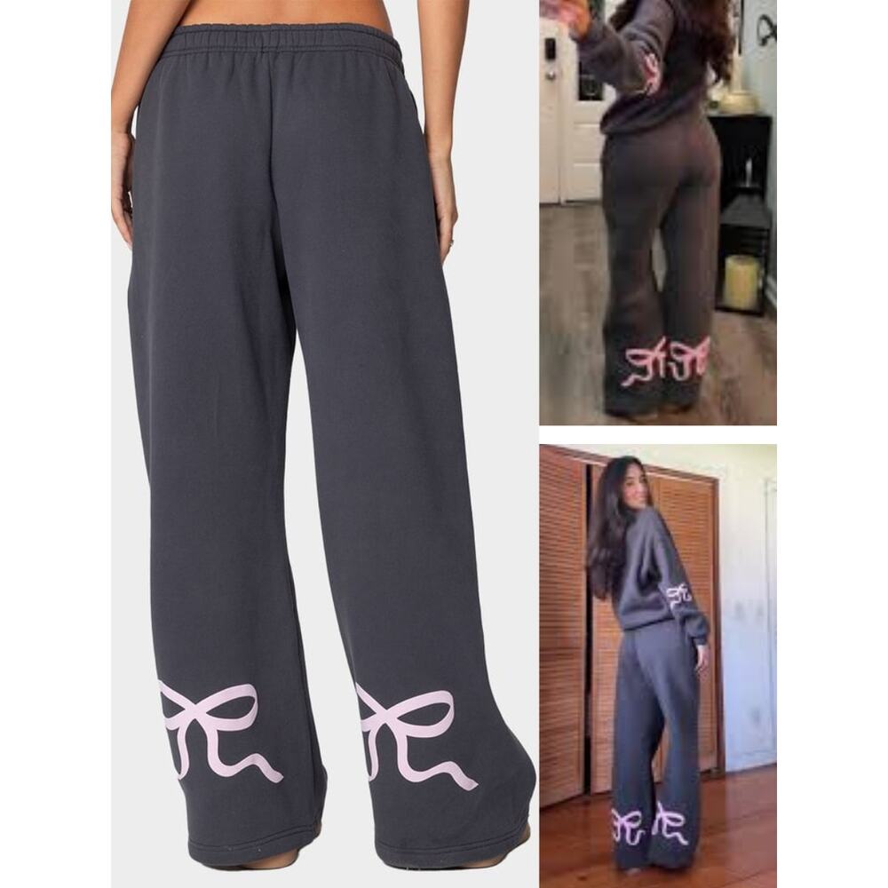 NWT EDIKTED Bonney Bow Detail Sweatpants Size XS Gray